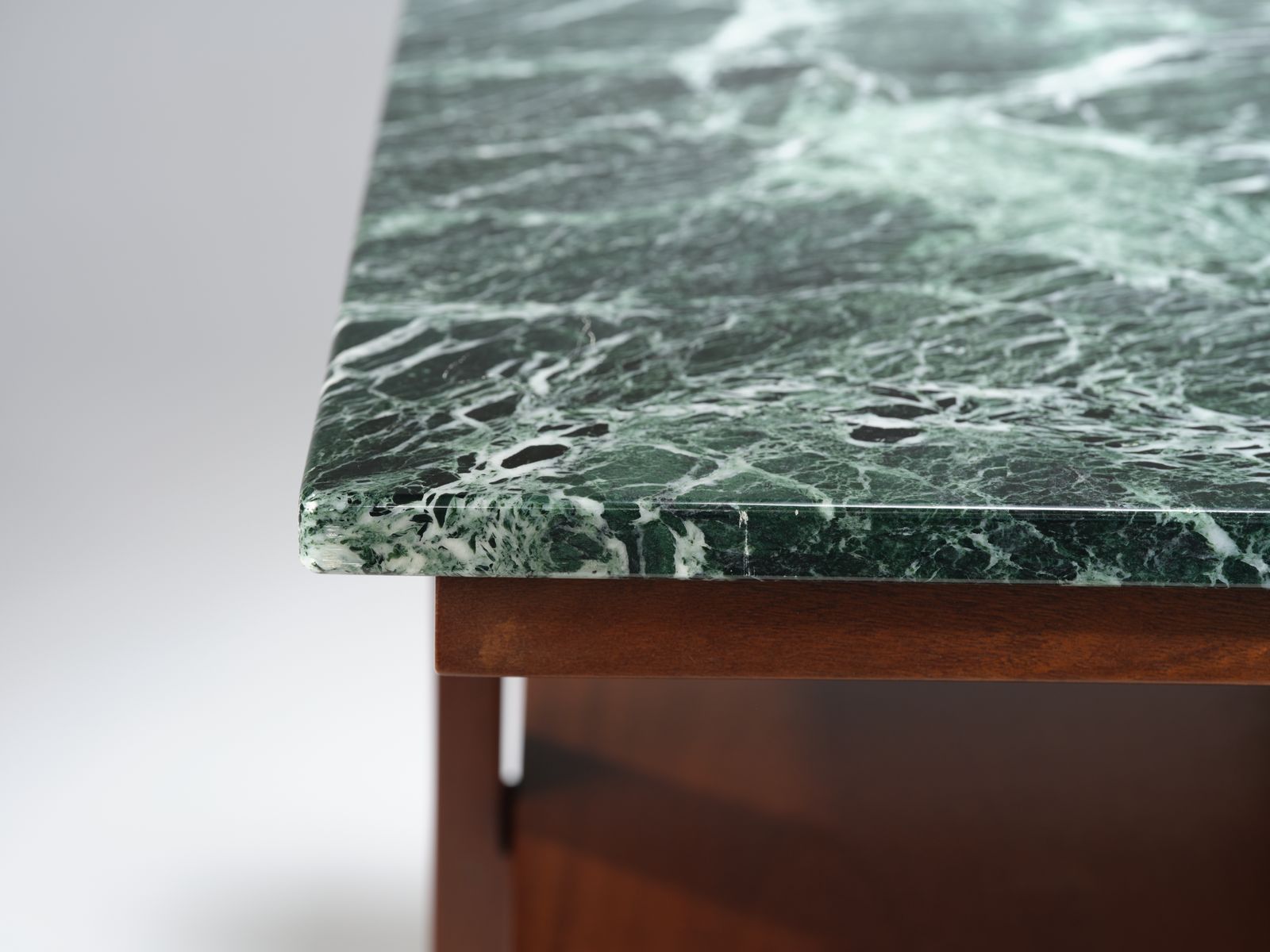 Stunning Mid Century Modern Verde Alpi Marble & Mahogany Side Table In The Manner Of Florence Knoll, Circa 1990’s, 2 Matching Tables Available. photo 2395.0