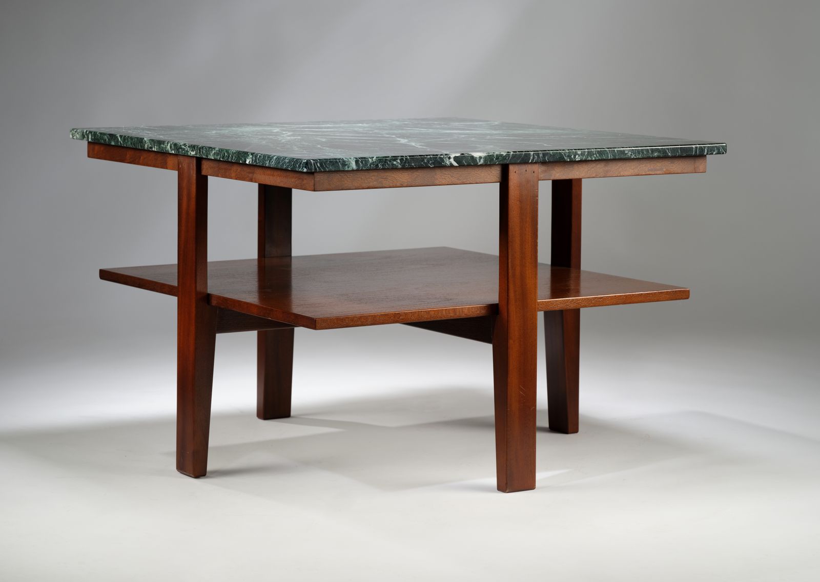 Stunning Mid Century Modern Verde Alpi Marble & Mahogany Side Table In The Manner Of Florence Knoll, Circa 1990’s, 2 Matching Tables Available. photo Furniture