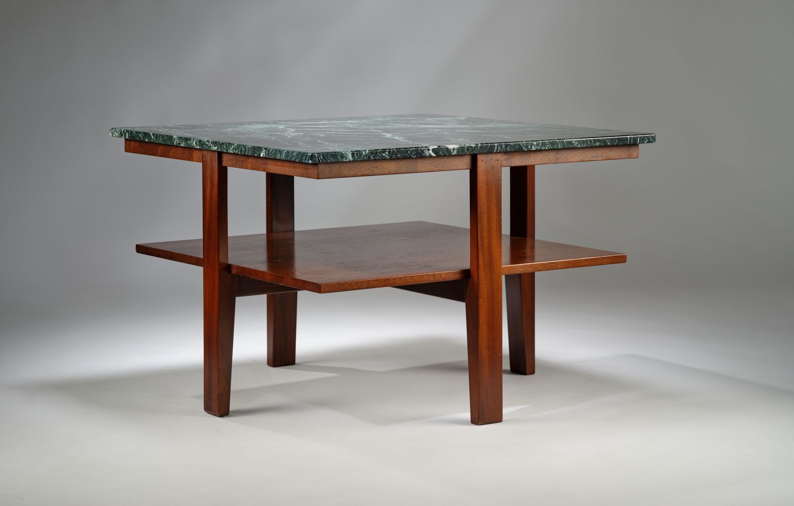 Stunning Mid Century Modern Verde Alpi Marble & Mahogany Side Table In The Manner Of Florence Knoll, Circa 1990’s, 2 Matching Tables Available. photo buy