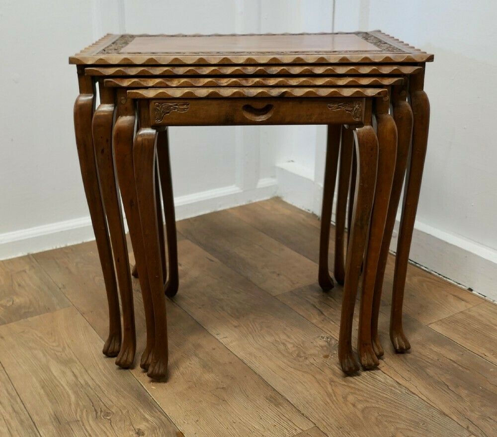 Nest Of 4 Tables, In Carved Teak