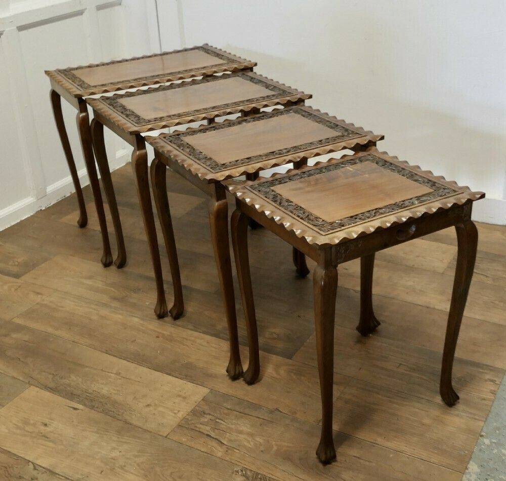 Nest Of 4 Tables, In Carved Teak photo Furniture