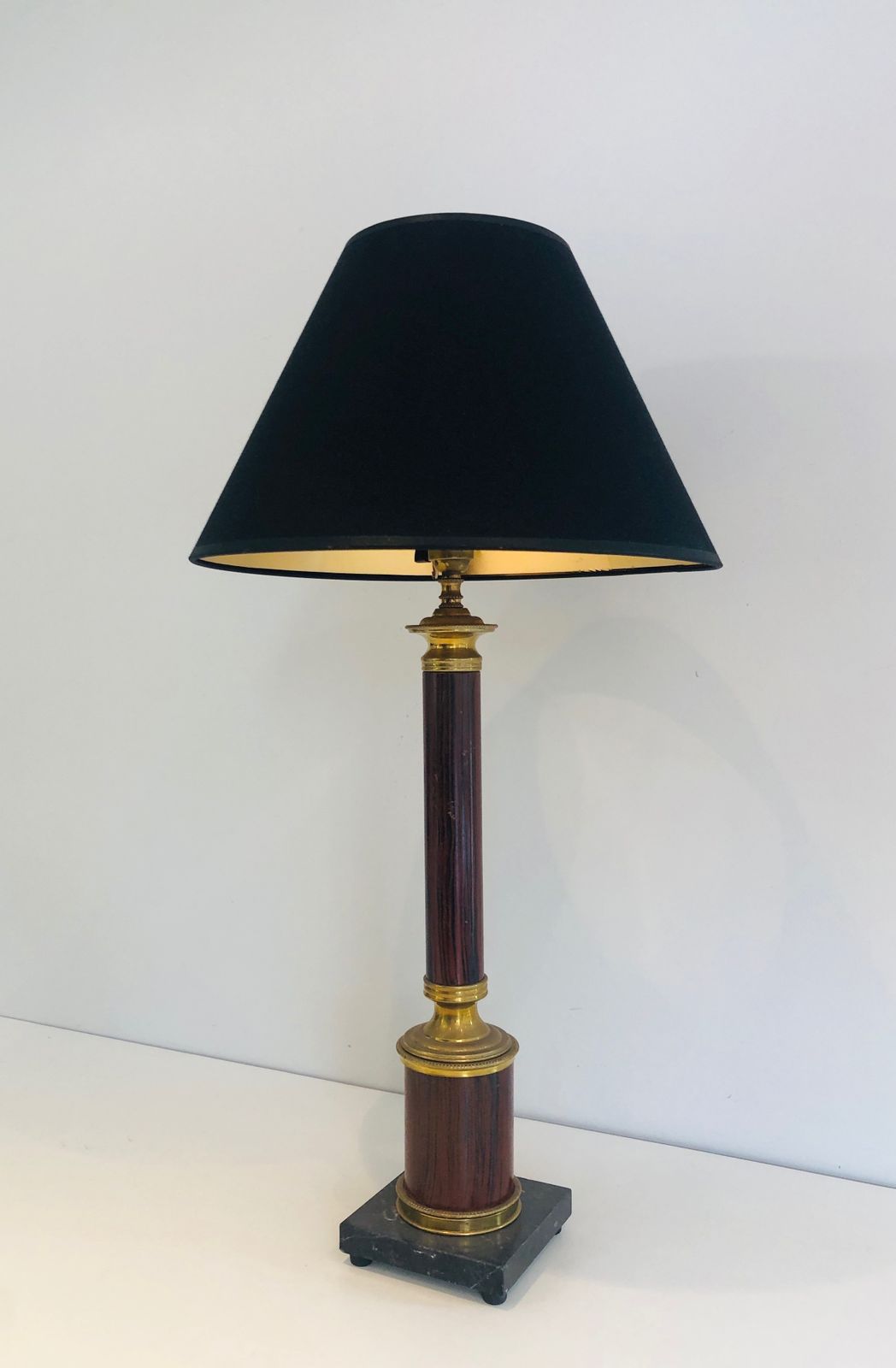 Pair Of Neoclassical Style Faux Wood Lamps In Metal And Brass photo 1450.0