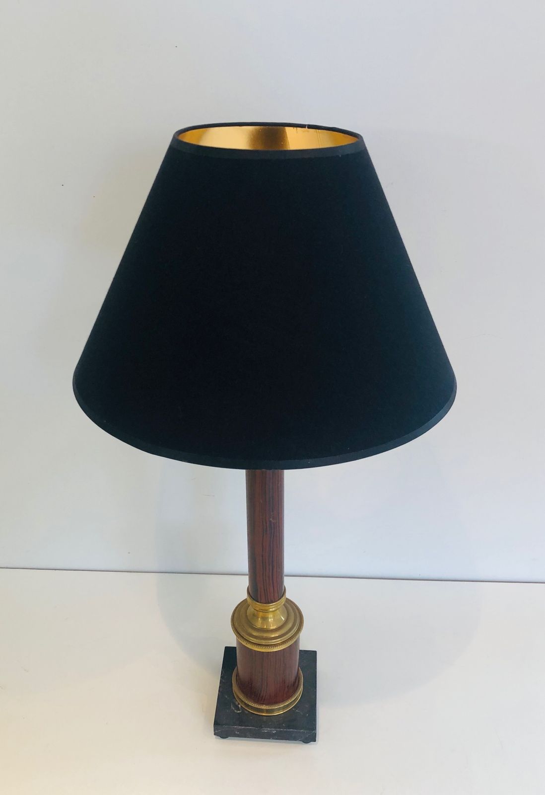 Pair Of Neoclassical Style Faux Wood Lamps In Metal And Brass photo vinterior