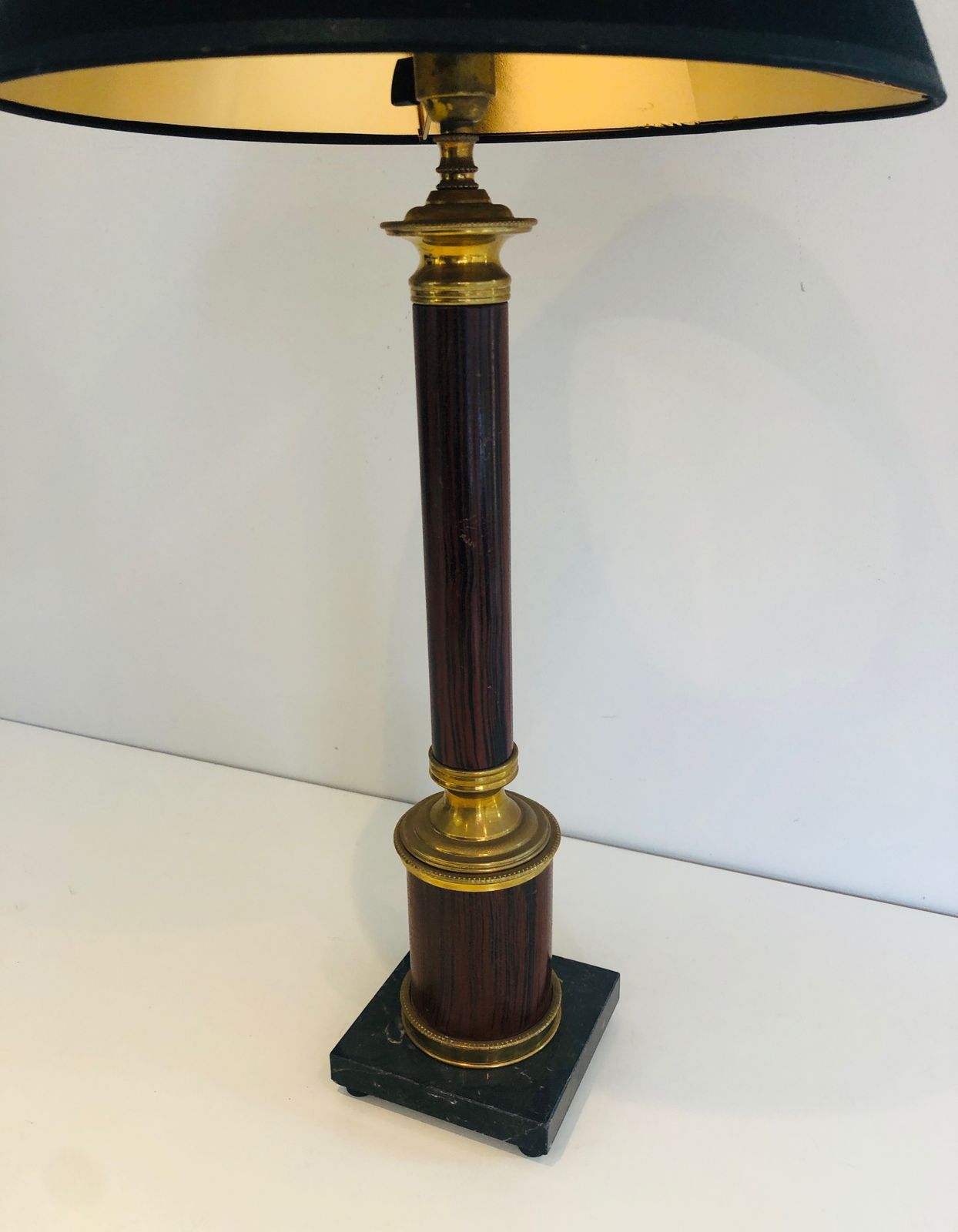 Pair Of Neoclassical Style Faux Wood Lamps In Metal And Brass photo buy