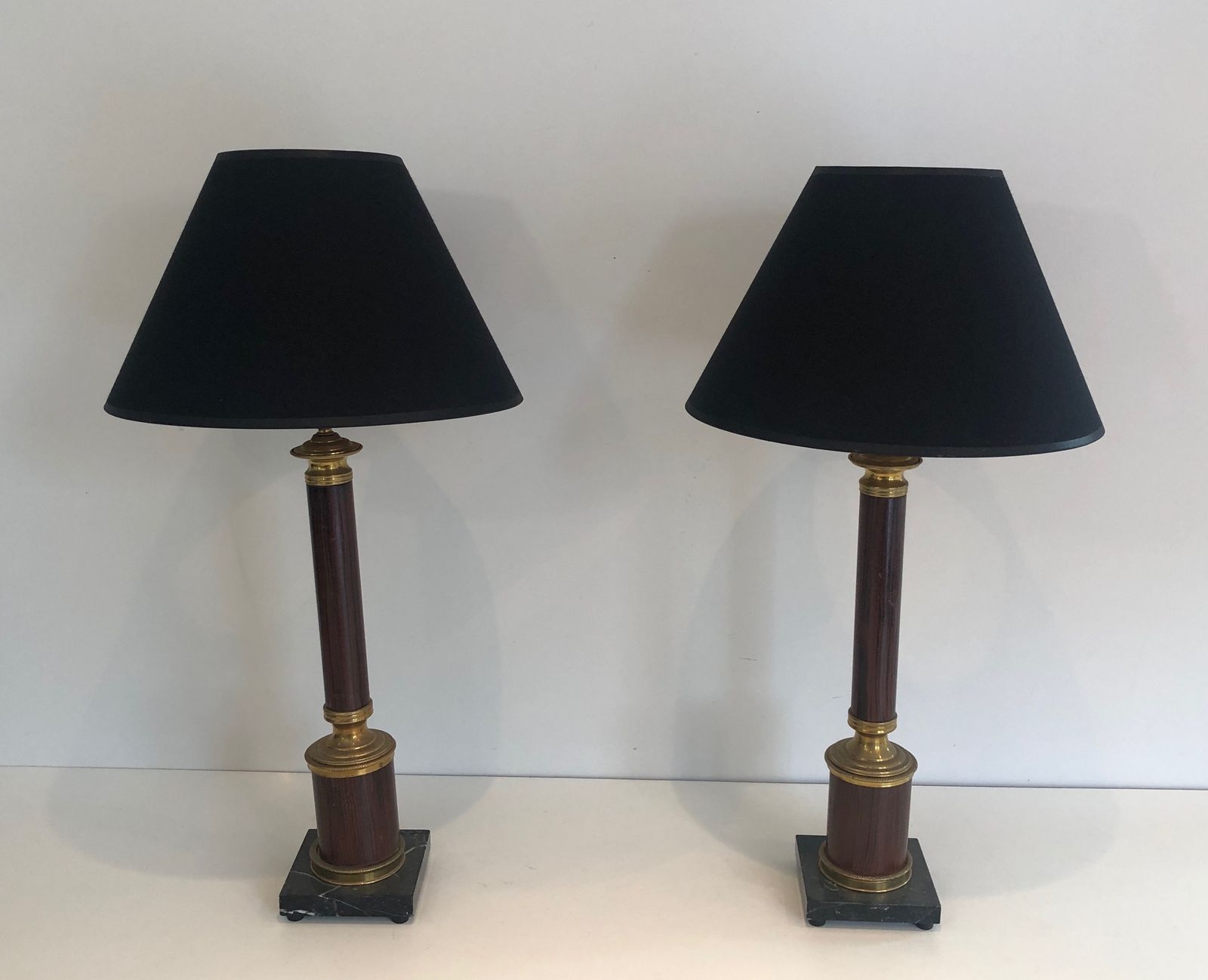 1450.0 Pair Of Neoclassical Style Faux Wood Lamps In Metal And Brass photo
