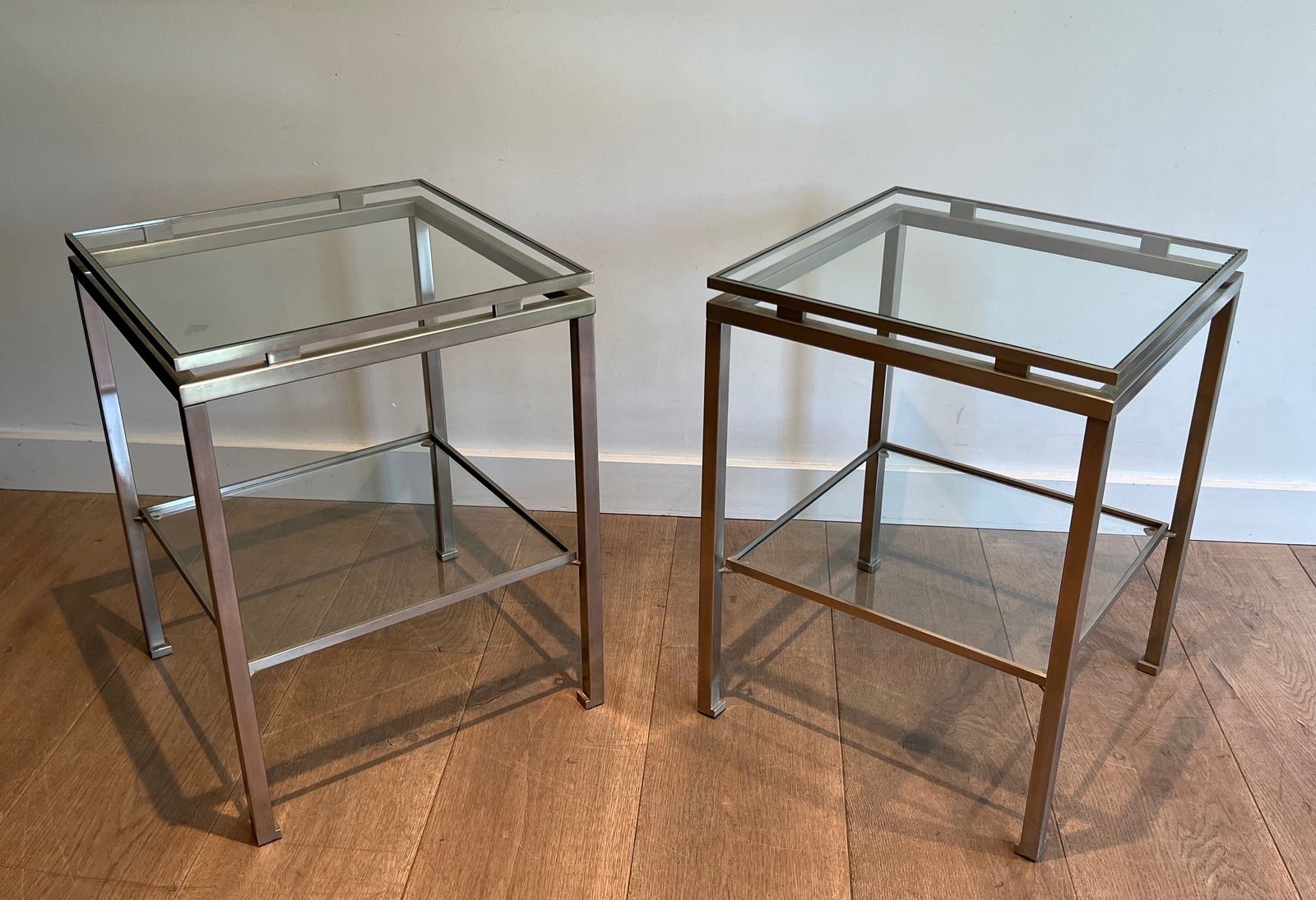 Pair Of Brushed Steel Sofa Ends By Guy Lefèvre For Maison Jansen