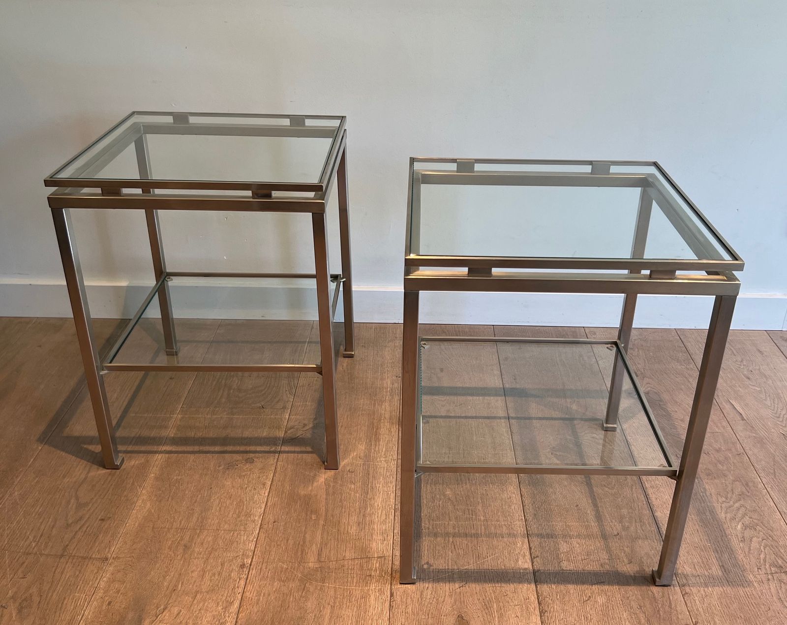 Pair Of Brushed Steel Sofa Ends By Guy Lefèvre For Maison Jansen photo furniture