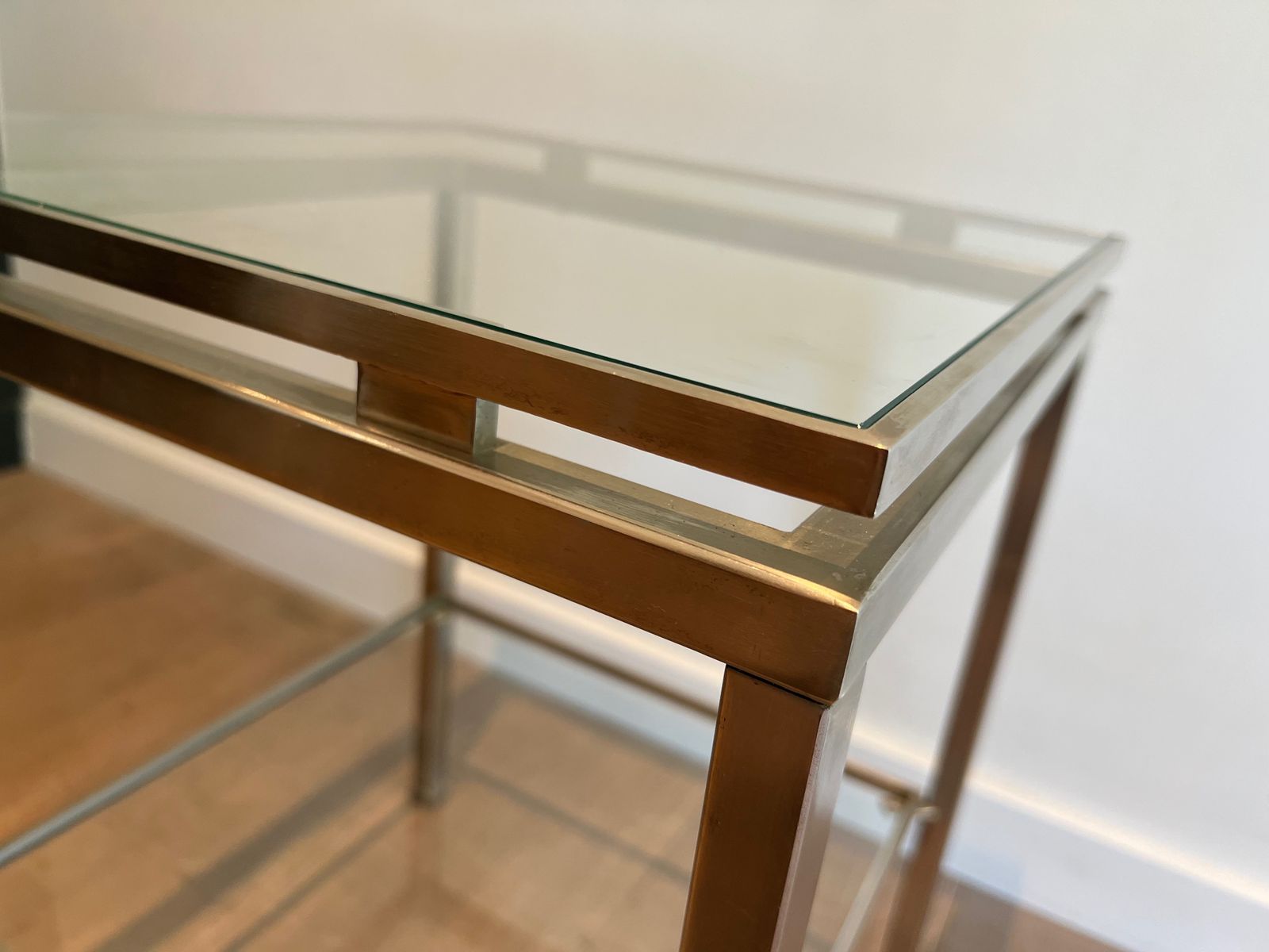 photo vinterior Pair Of Brushed Steel Sofa Ends By Guy Lefèvre For Maison Jansen