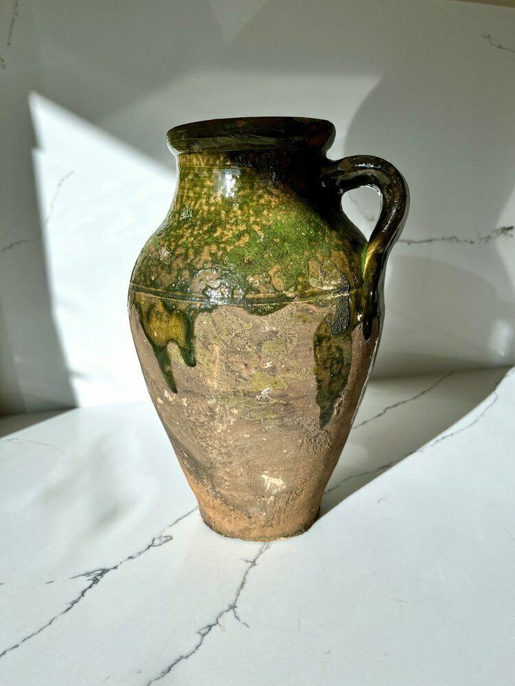 Vintage Turkish Glazed Terracotta Olive Pot photo furniture