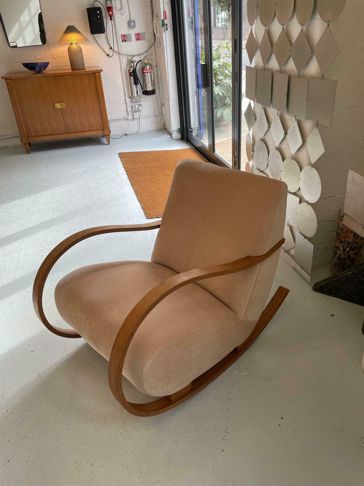 Swedish Rocking Chair In Pink Velvet photo vintage