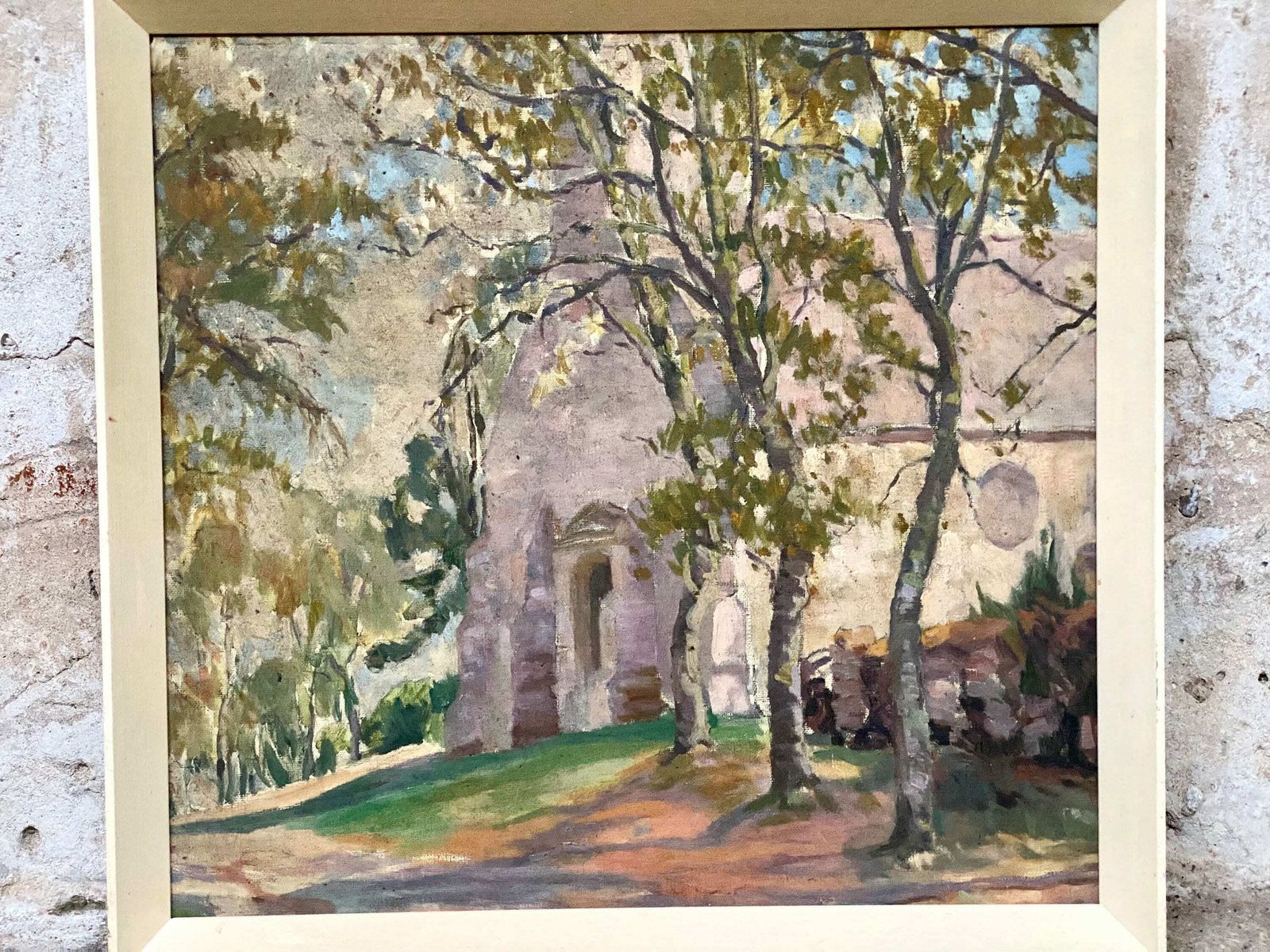 Vintage Original Church Landscape Painting photo for sale