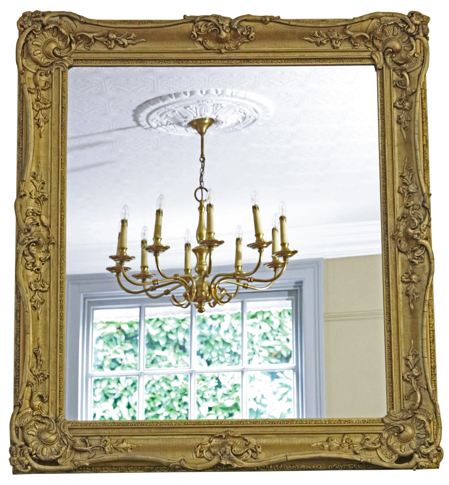 Antique Large 19th Century Quality Gilt Overmantle Wall Mirror