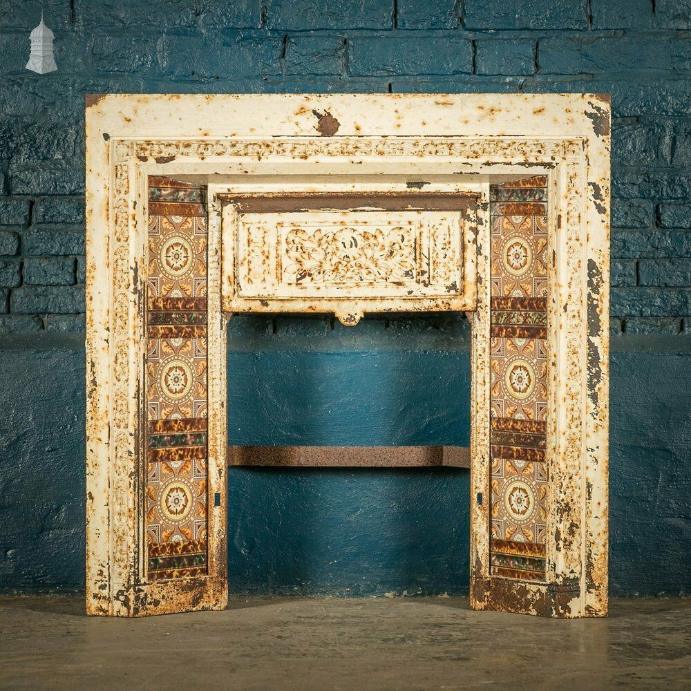 Cast Iron Fireplace Insert, Victorian Tiled Combination Fireplace Front