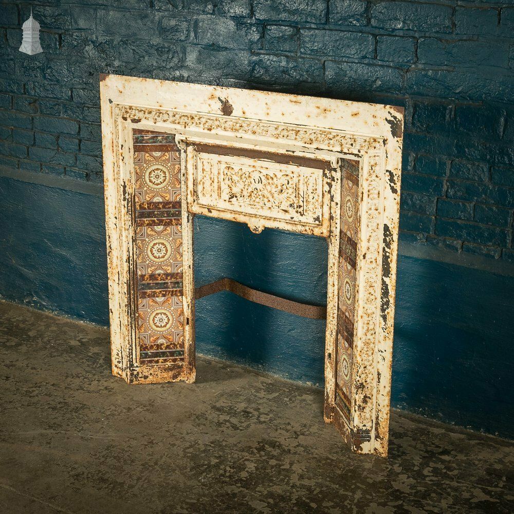 Cast Iron Fireplace Insert, Victorian Tiled Combination Fireplace Front photo for sale