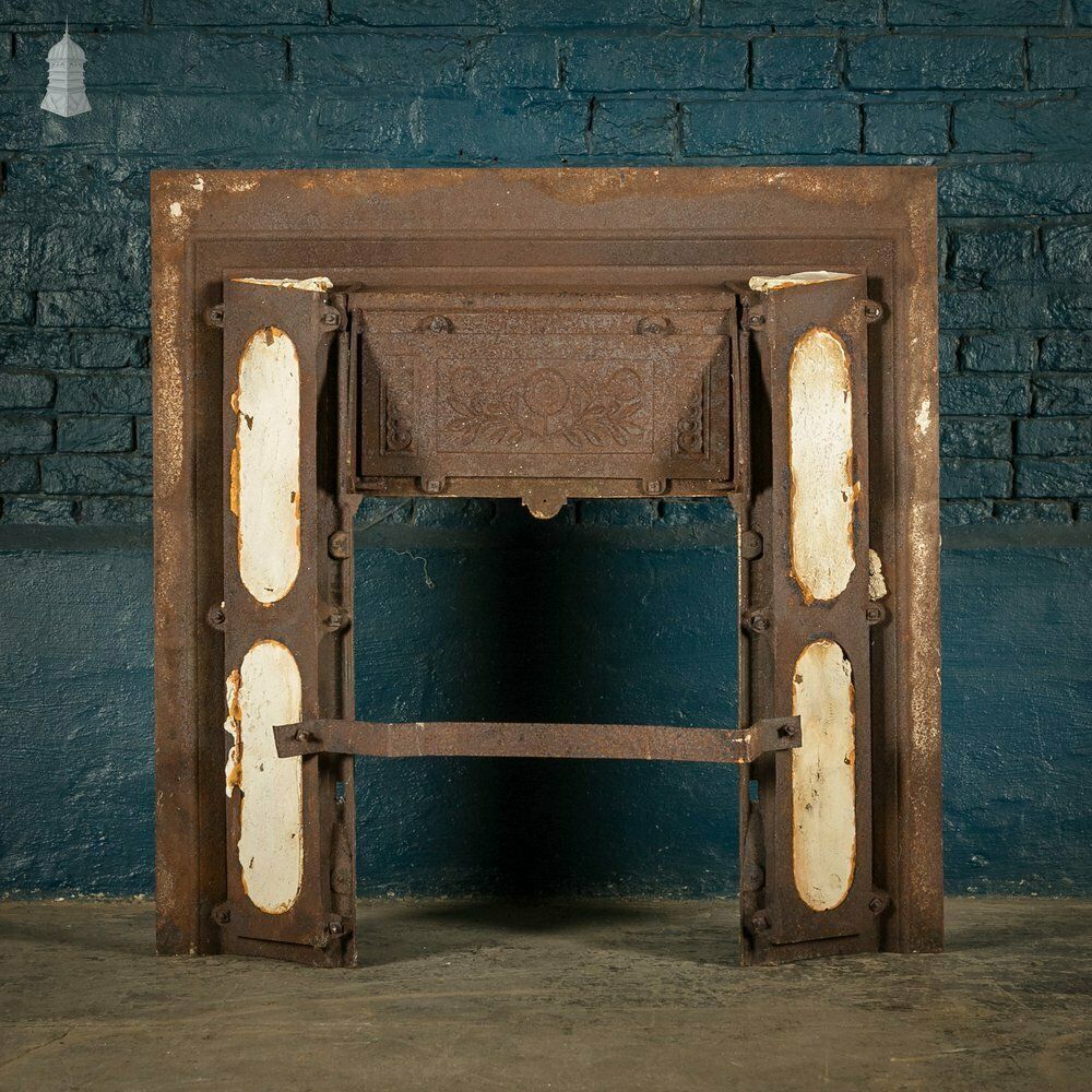 photo vintage Cast Iron Fireplace Insert, Victorian Tiled Combination Fireplace Front