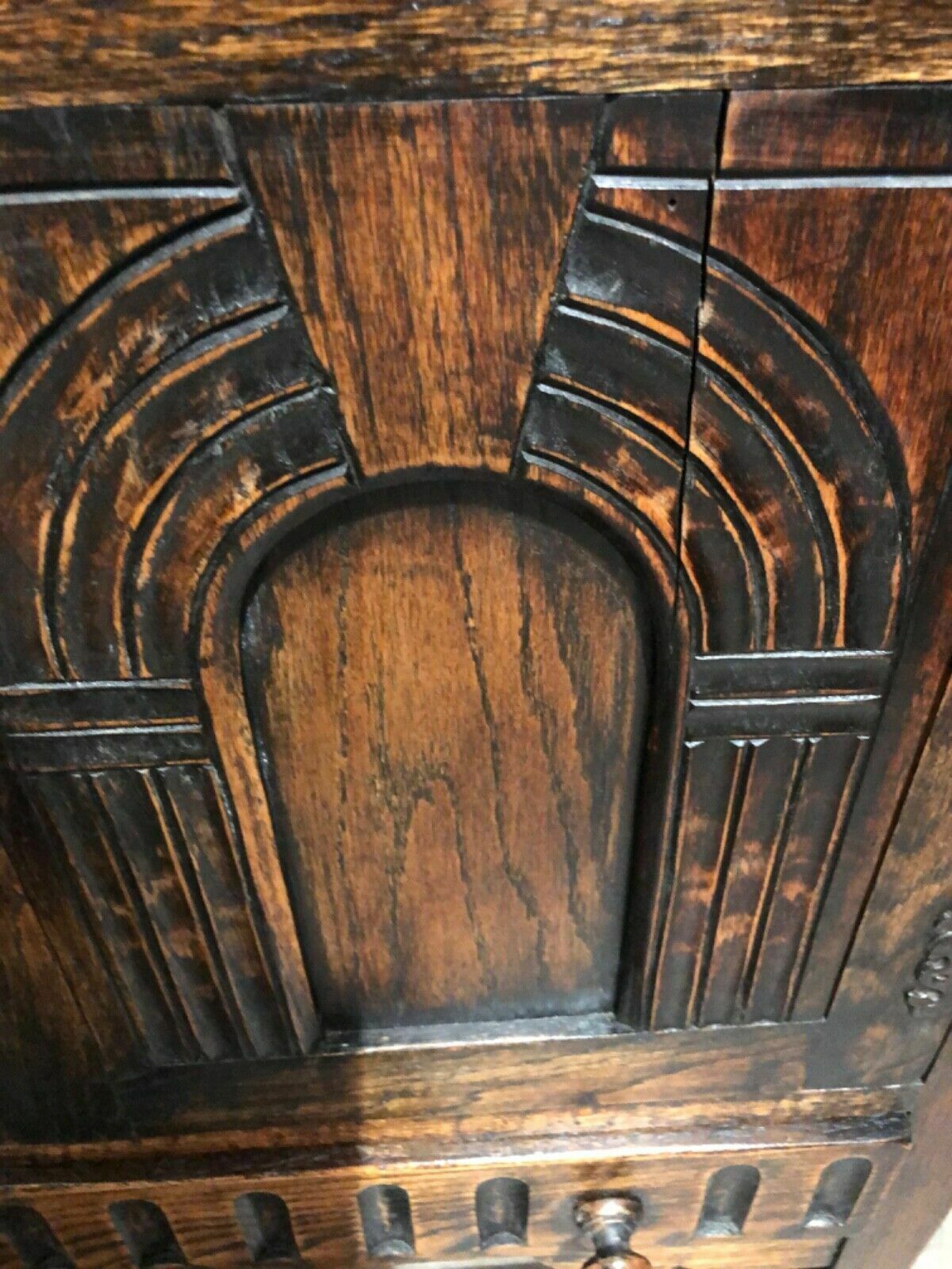 Furniture Handsome Vintage Carved Oak Cabinet photo