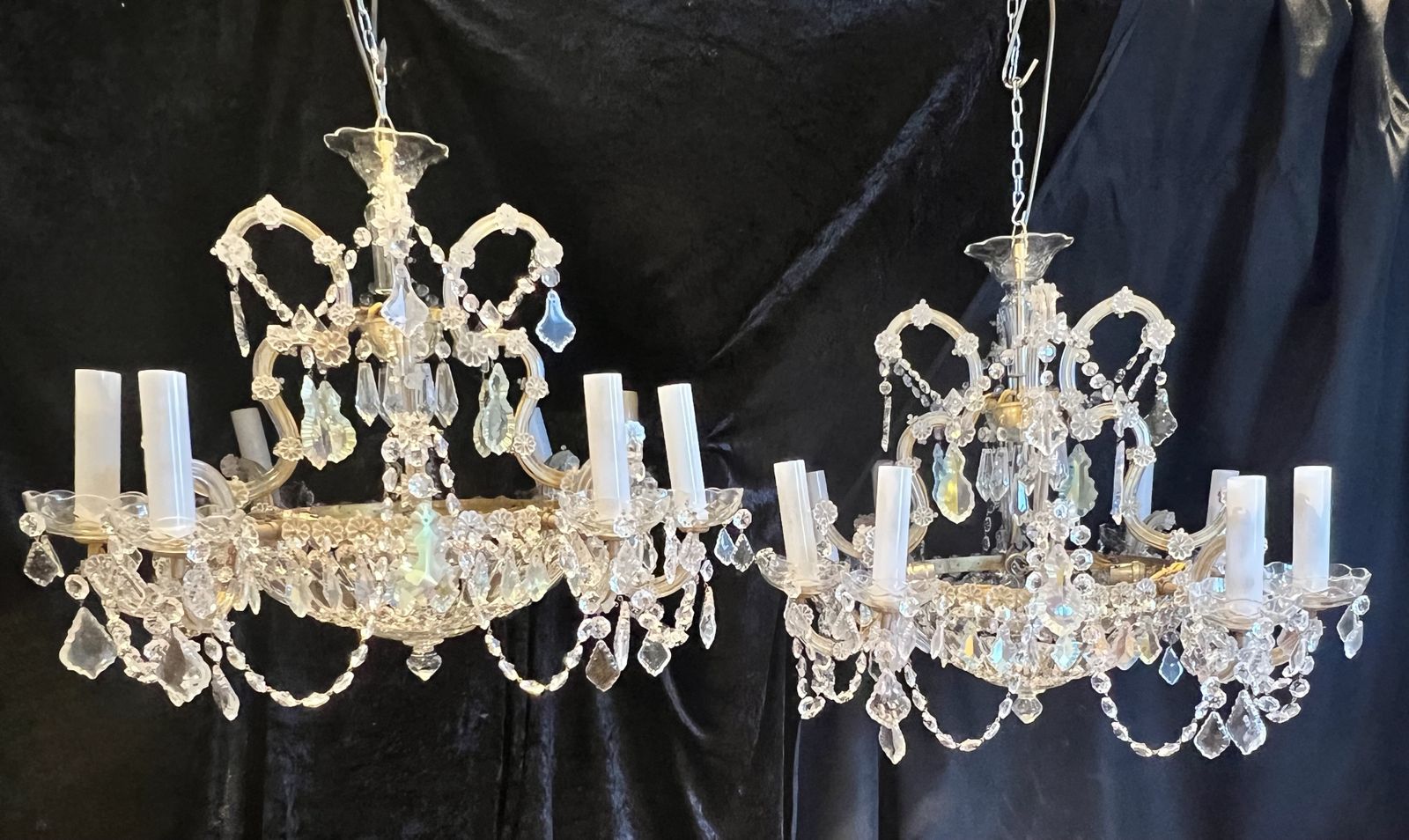 A Pair Of  Italian Twelve Light Antique Marie Theresa Chandeliers (We Have Four In Total Of These)