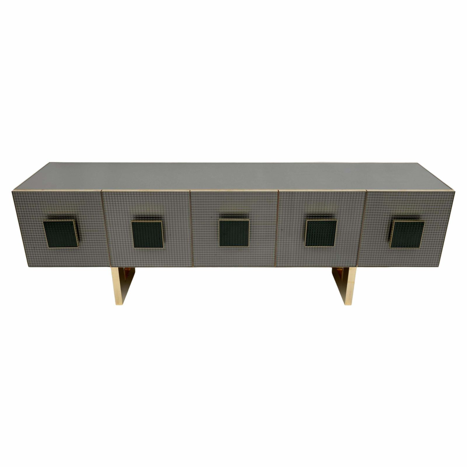 Postmodern Italian Bar Sideboard Colored Glass And Brass, 1980s