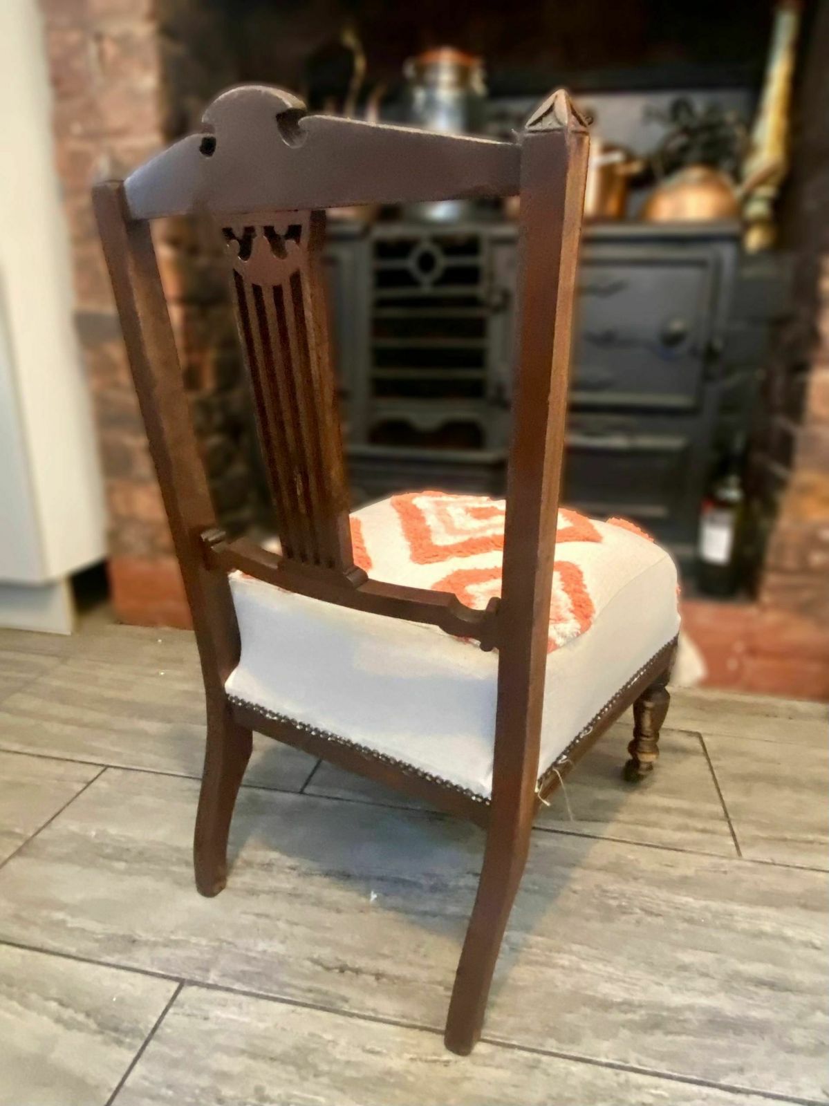 And Tique Victorian Nursing Chair In Geometric Hand Tufted Upholstery photo Furniture