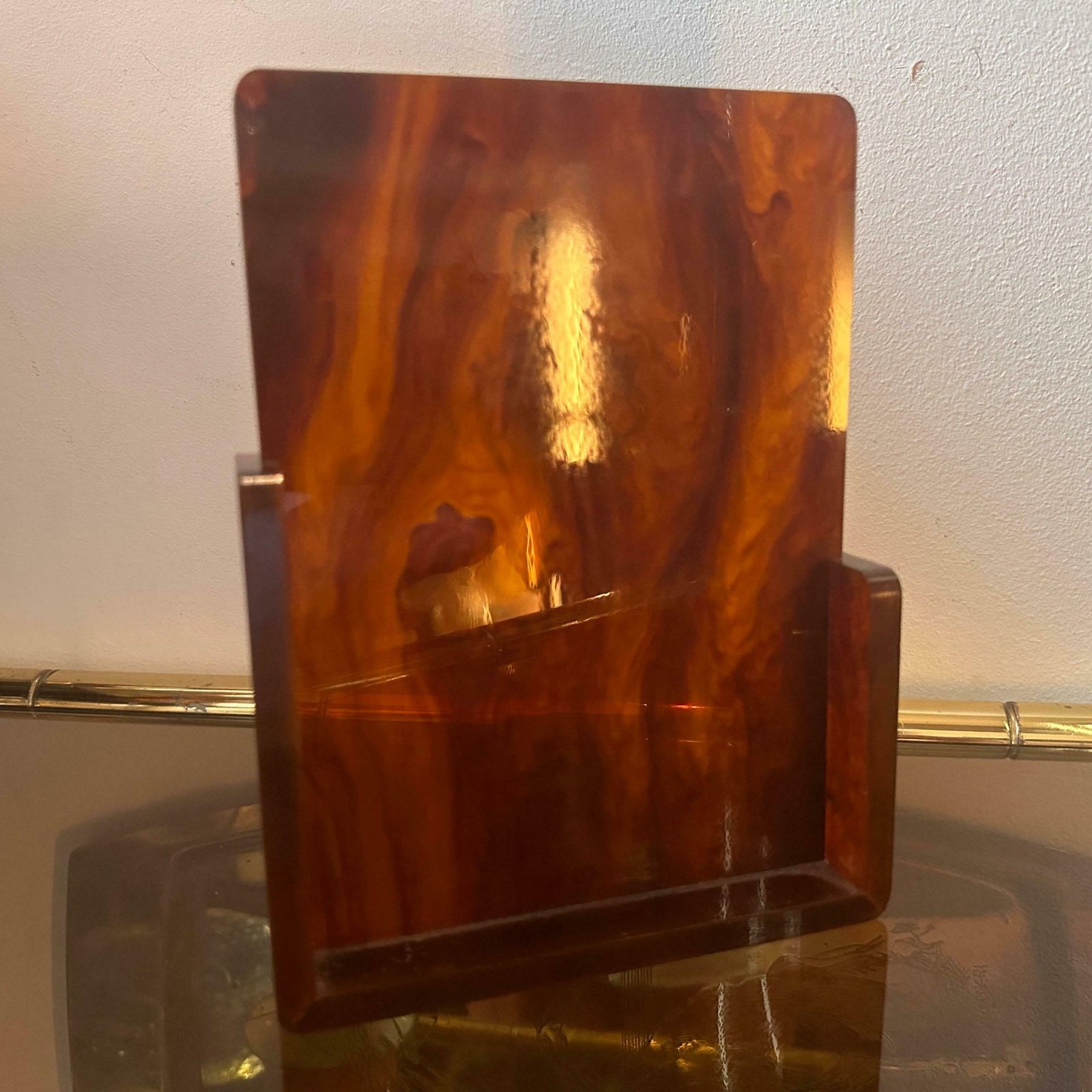 1970s Mid Century Modern Fake Tortoise Lucite Italian Rectangular Picture Frame photo vintage