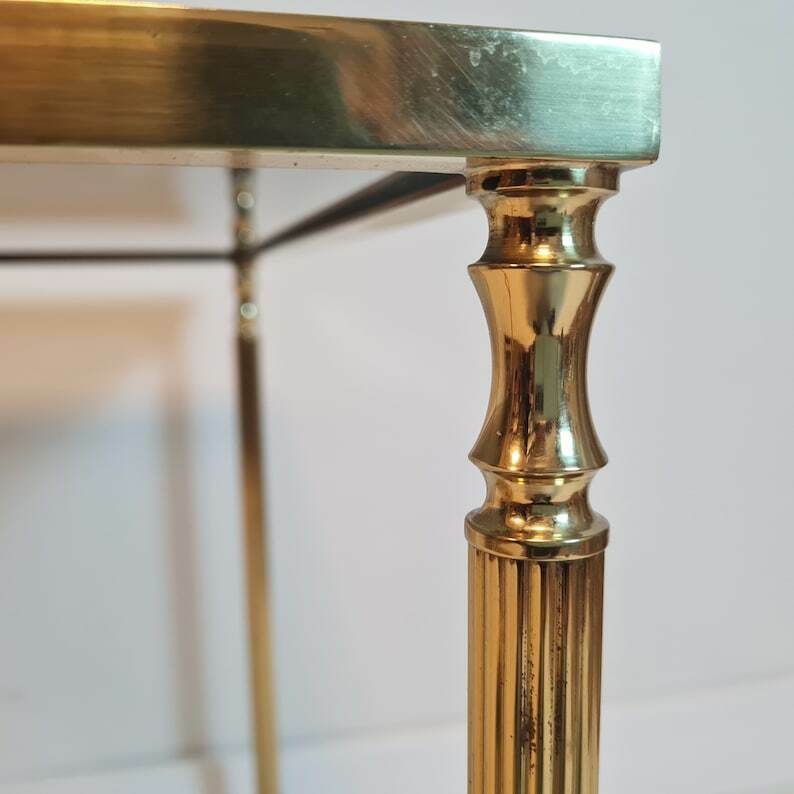 Vintage Hollywood Regency Table Gold Brass And Gray Glass Mcm photo buy