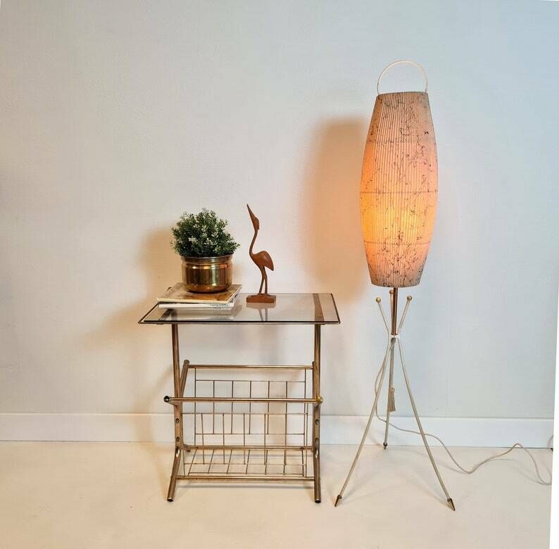 Vintage Mid Century Modern Brass And Glass Table With Basket For Magazines Mcm photo furniture