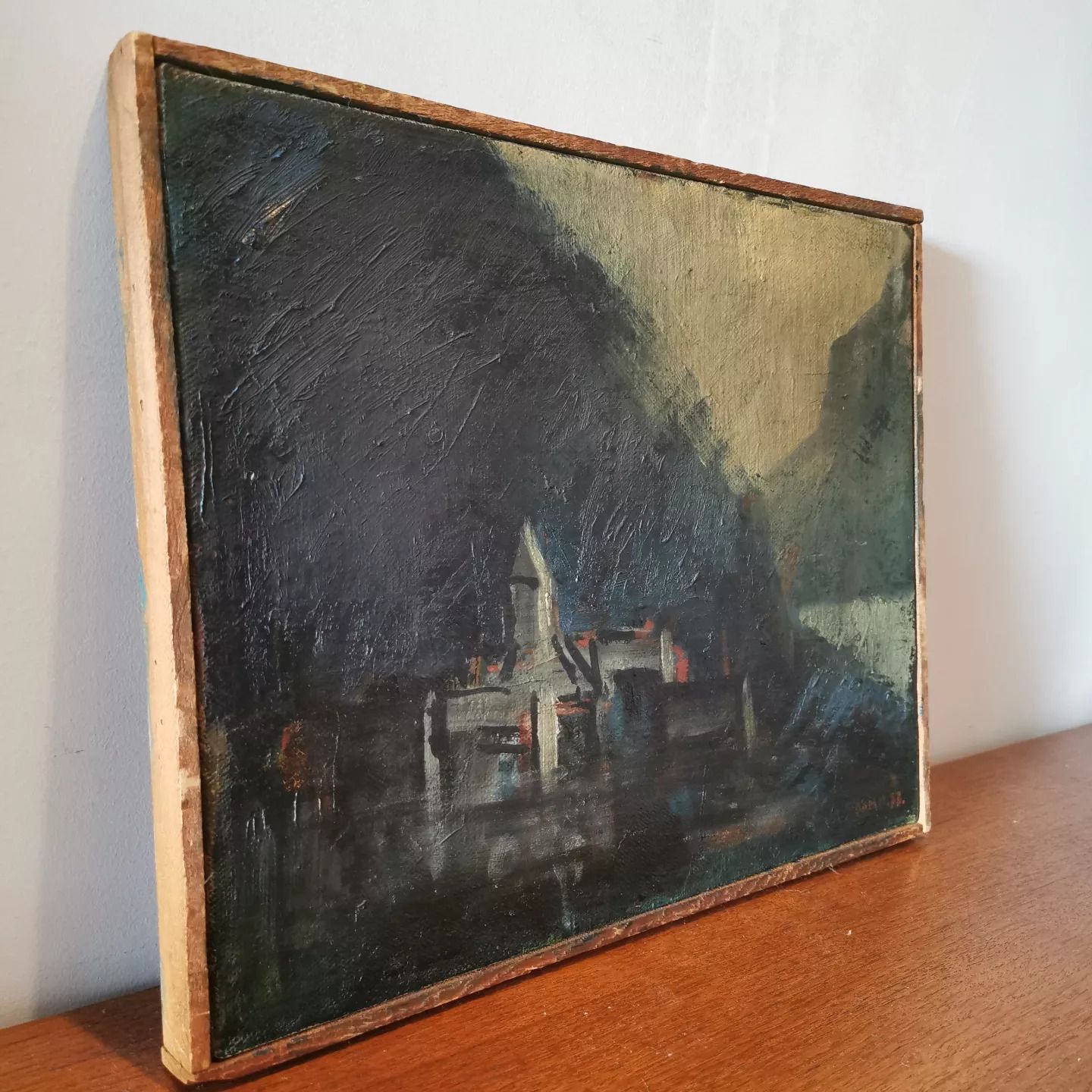 Modernist Painted Landscape Of Bø, Vågø, Faroe Islands By Danish Artist Per Damm photo for sale
