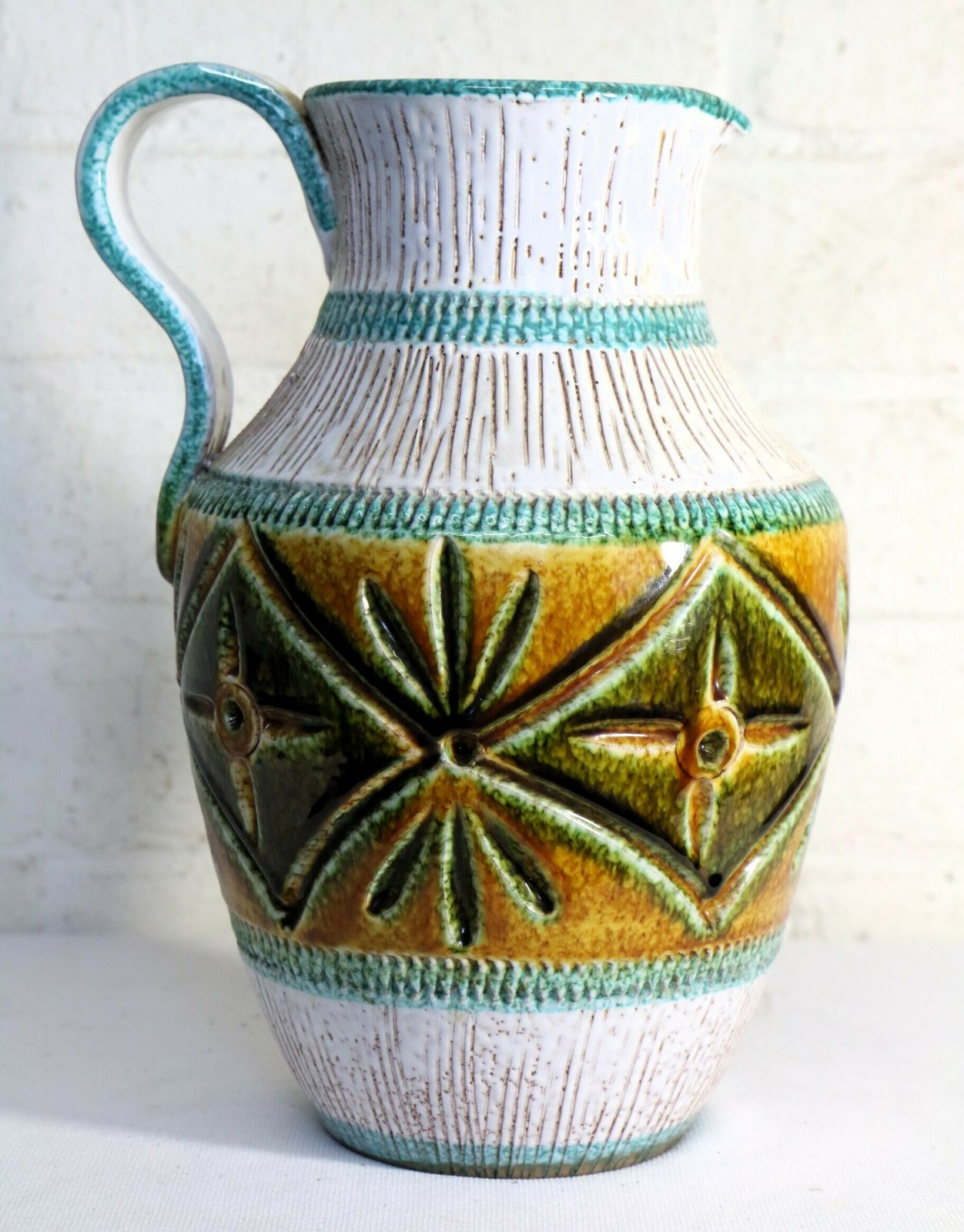 Mid Century French Vallauris Ceramic Pitcher From The 1950's Period Beautiful Colouring photo for sale