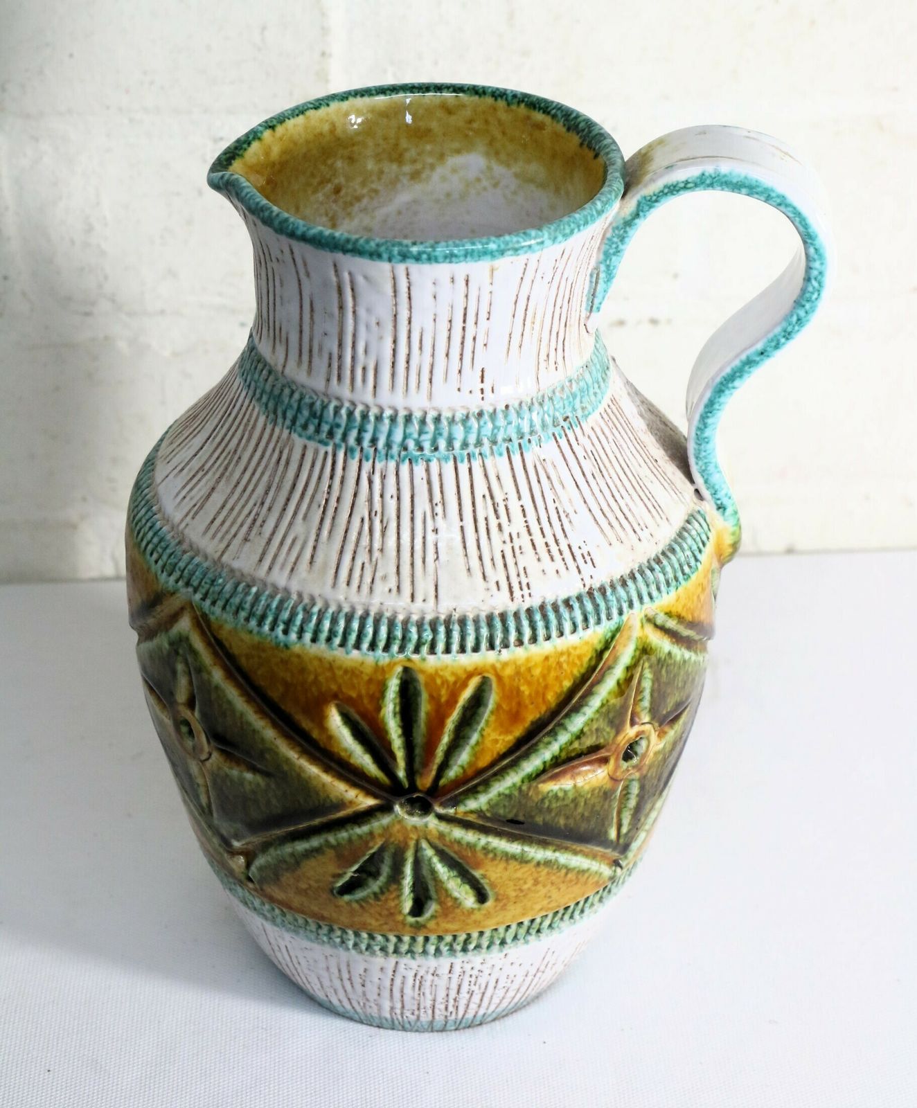 photo for sale Mid Century French Vallauris Ceramic Pitcher From The 1950's Period Beautiful Colouring