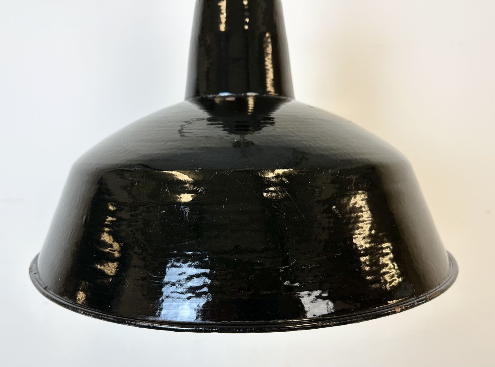 Industrial Black Enamel Factory Lamp With Cast Iron Top, 1950s photo vinterior