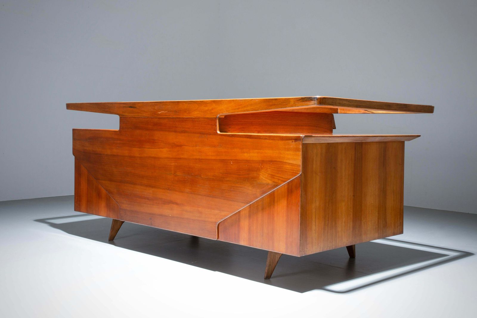 Writing Desk By Silvio Cavatorta In Solid Walnut And Glass, Italy, 1950's photo vintage