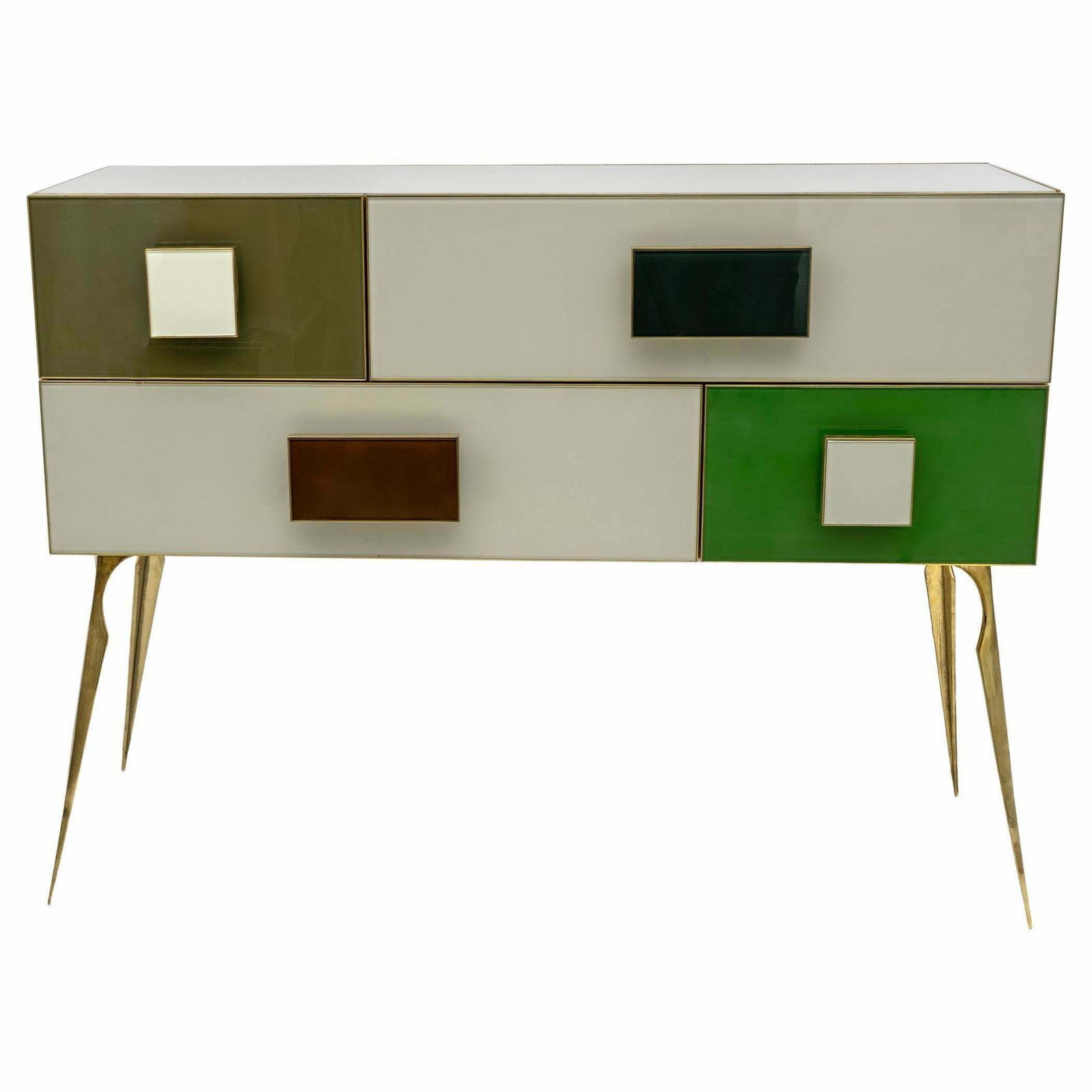 Postmodern Italian Dresser/Chest Colored Glass And Brass, 1980s