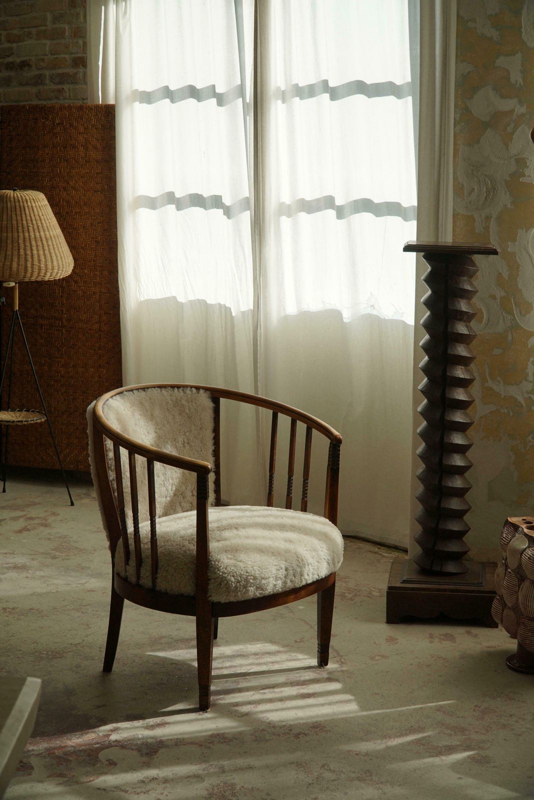 Pair Of Danish Armchairs In Beech, Reupholstered Lambswool, Jugendstil, 1900s photo furniture