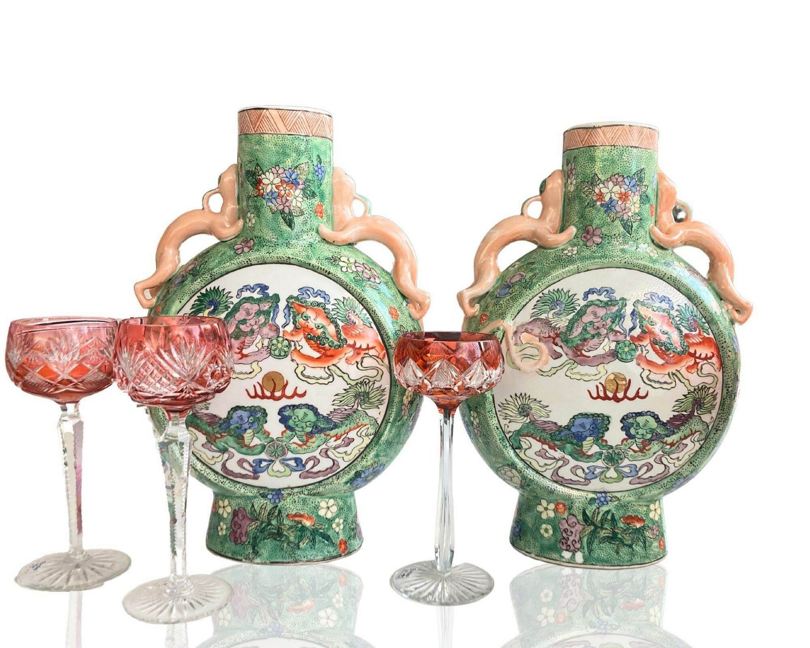Paar Maanvaas | Een Paar Chinese Vazen | 2 Stuks | Mid Century