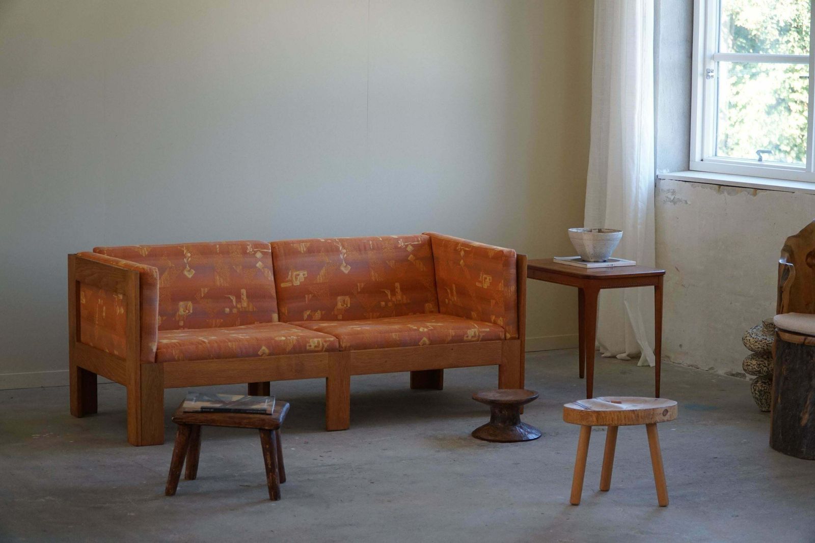 Danish Mid Century Two Seater Sofa In Oak, Reupholstered, By Tage Poulsen, 1960s photo furniture