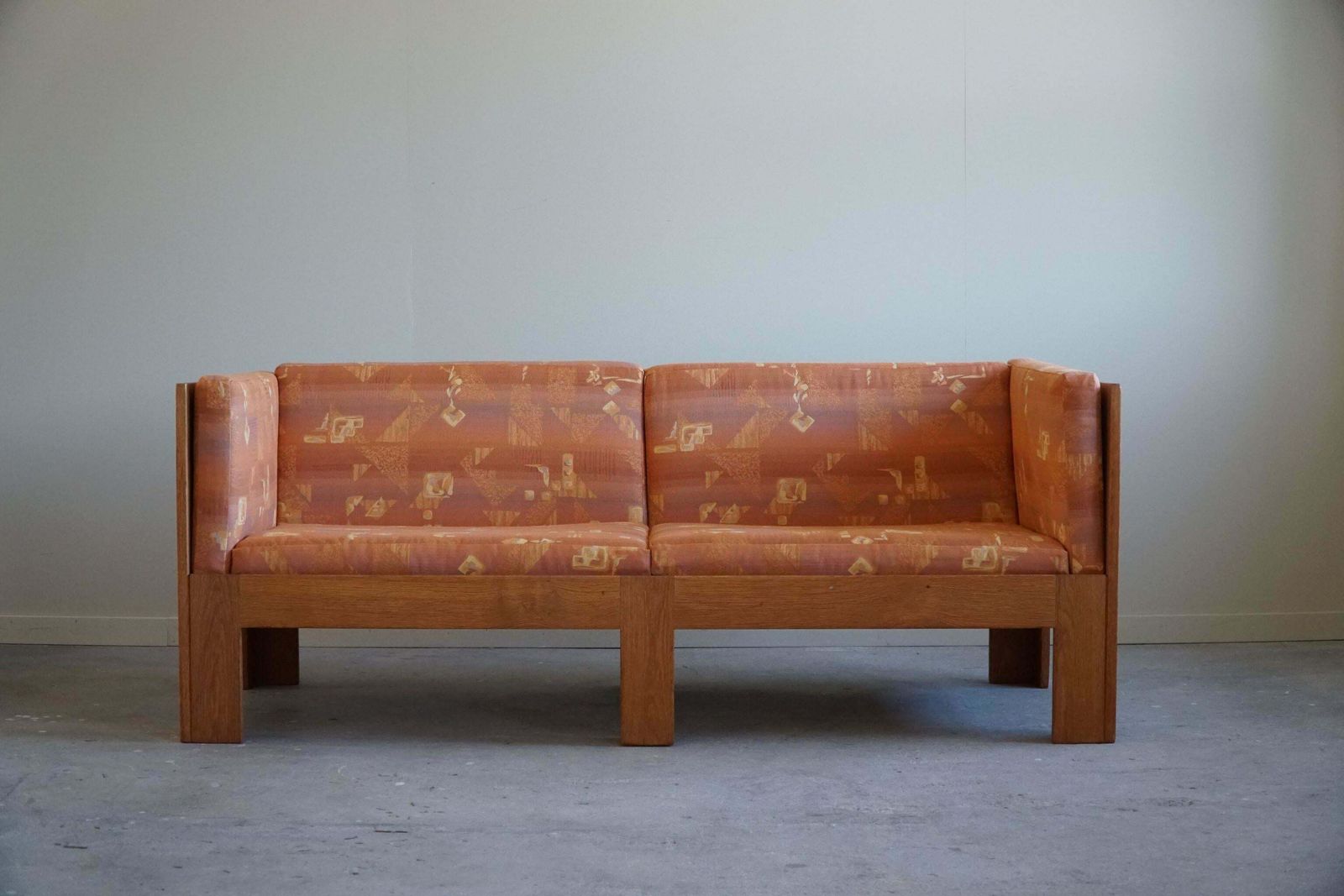 Danish Mid Century Two Seater Sofa In Oak, Reupholstered, By Tage Poulsen, 1960s photo for sale
