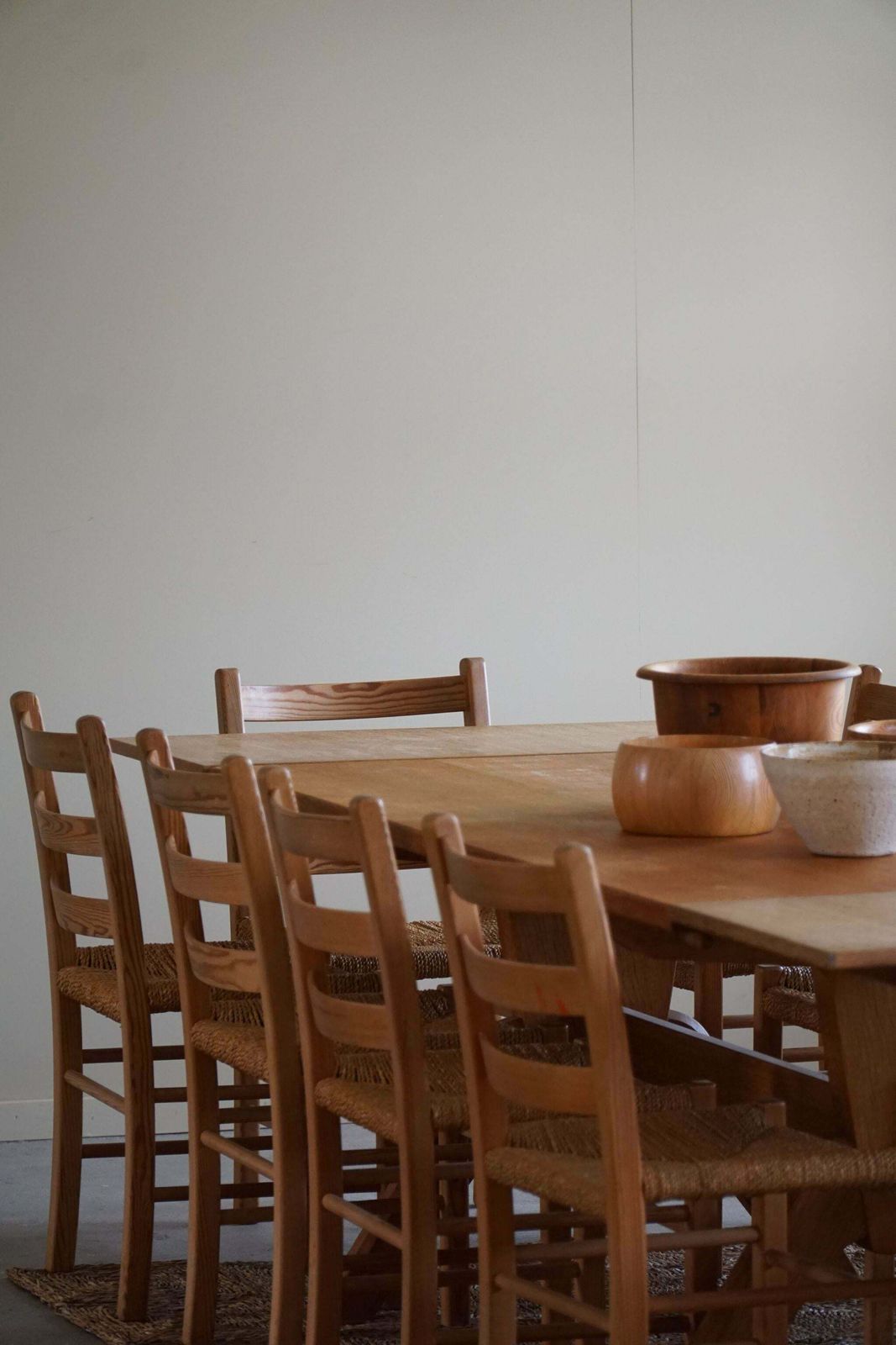 Set Of 10 Dining Chairs In Pine & Seagrass Seats, Danish Mid Century, 1960s photo for sale