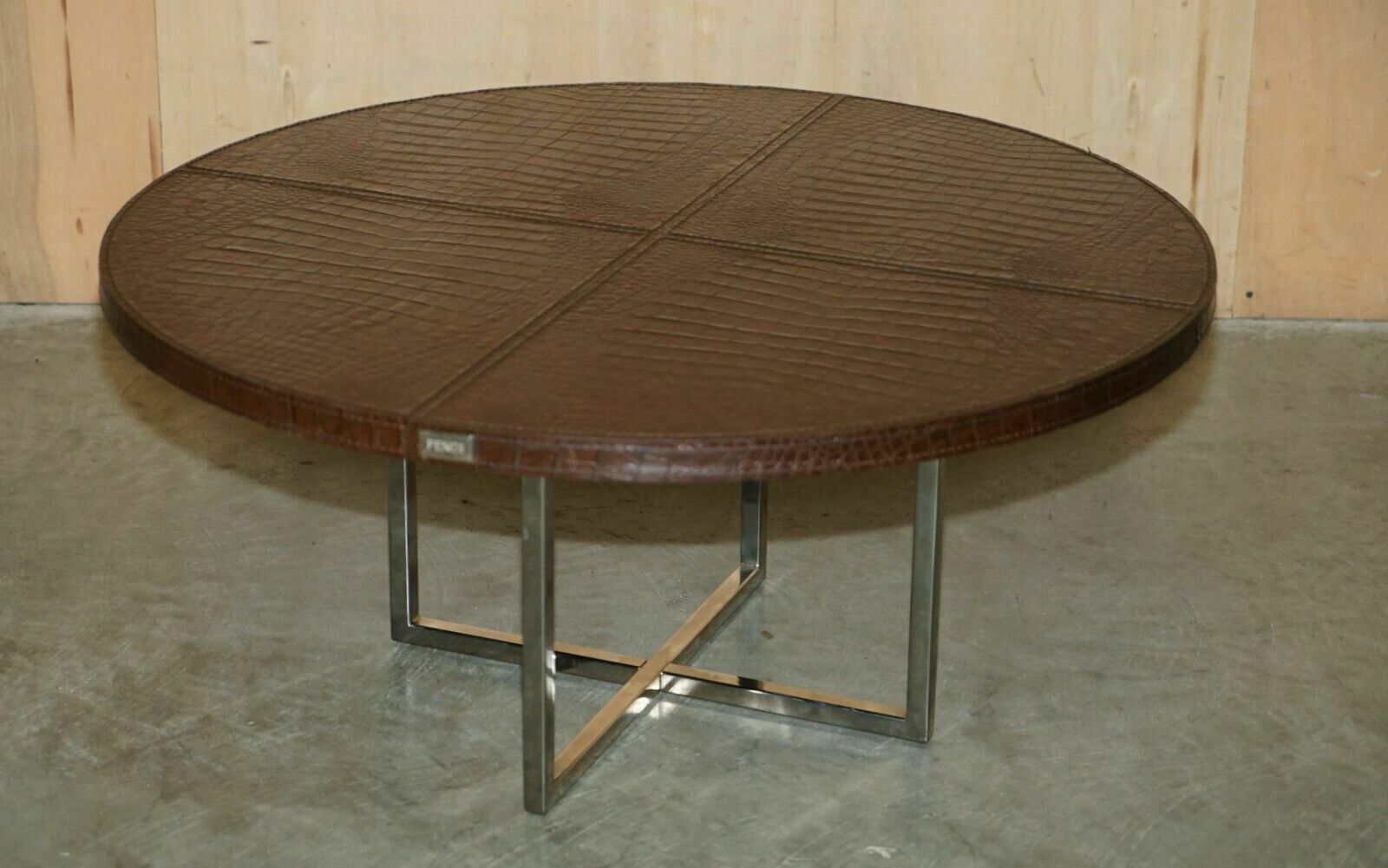 Stunning Fendi Crocodile / Alligator Brown Leather Patina Coffee Cocktail Table photo for sale