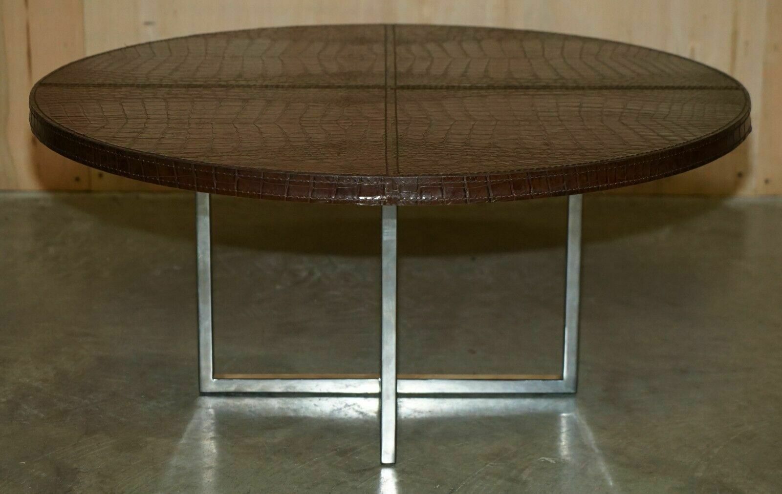 photo for sale Stunning Fendi Crocodile / Alligator Brown Leather Patina Coffee Cocktail Table