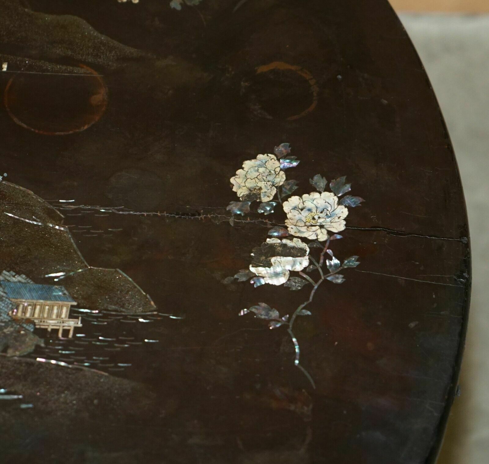 Furniture Fine Antique Circa 1820 Chinese Chinoiserie Mother Of Pearl Centre Dining Table photo