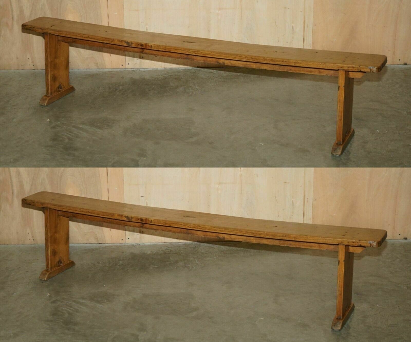 Pair Of Victorian English Oak Antique Lightly Burred Dining Table Bench Pew Seat