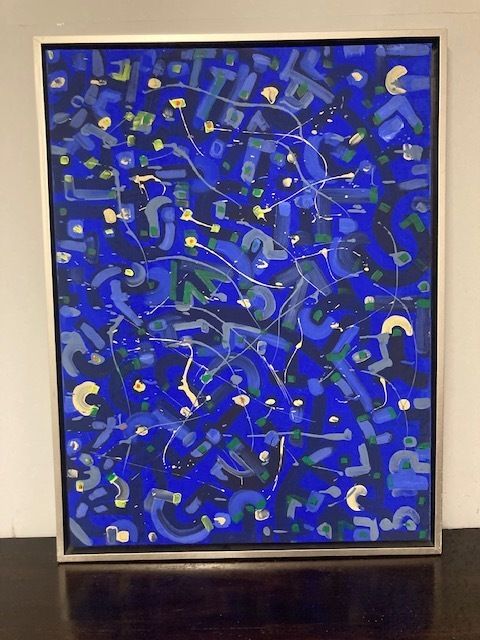 Abstract Painting On Contemporary Art Canvas With Acrylic Enamels On Silver Frame