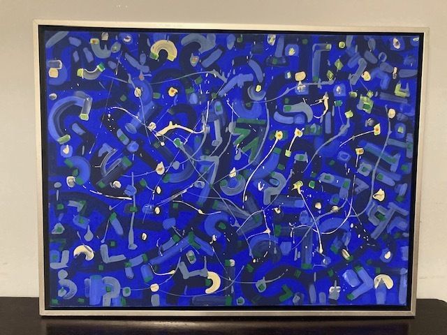 Abstract Painting On Contemporary Art Canvas With Acrylic Enamels On Silver Frame photo vintage