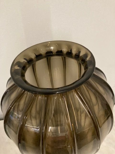 Ancient Large Ristolato Murano Glass Vase From The Early 1900s, Amber Colour photo for sale