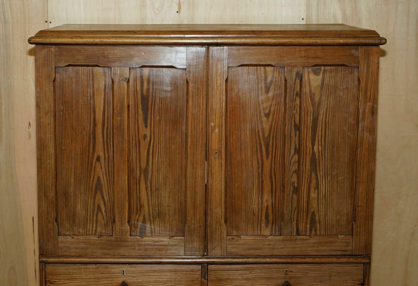 Medium Antique Victorian Pine Housekeepers Cupboard With Sliding Linen Shelf photo vinterior