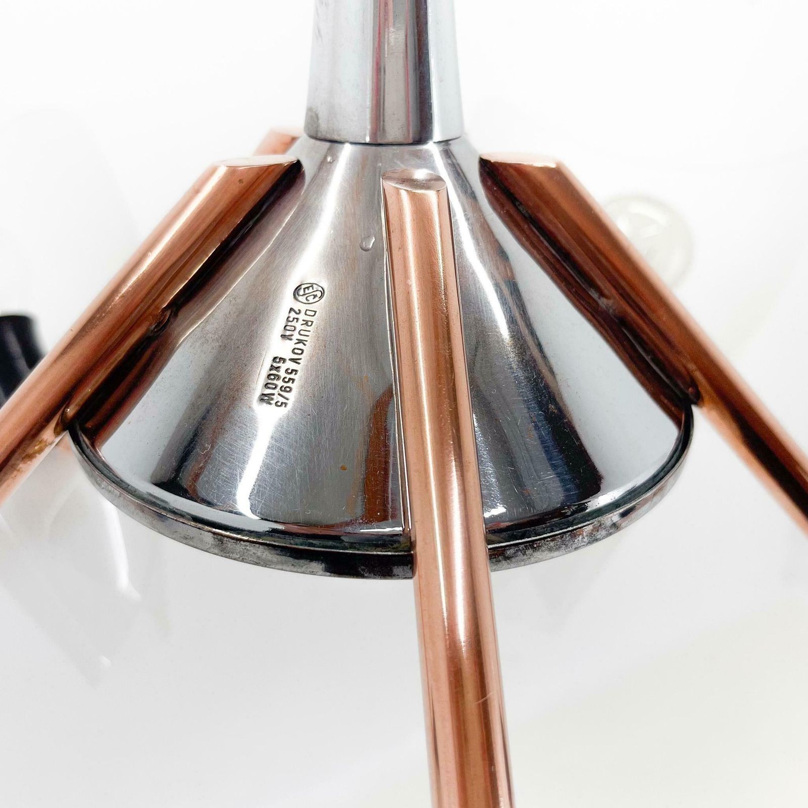 Mid Century Chrome, Copper & Plastic Chandelier By Drukov, 1970s / 2 Pieces Avl £566.92 photo 653.0