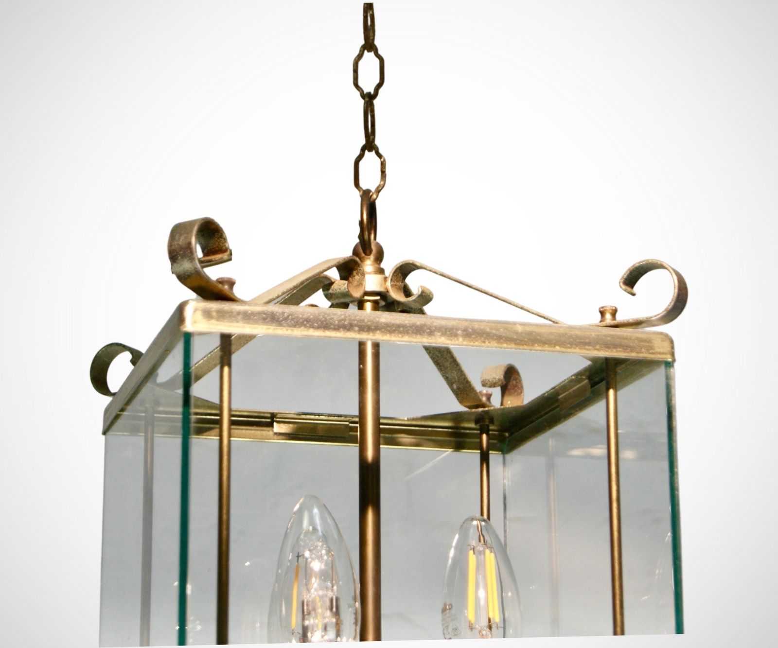 1930s Triple Lights Glazed French Lantern Suspension Pendant Chandelier photo 595.0