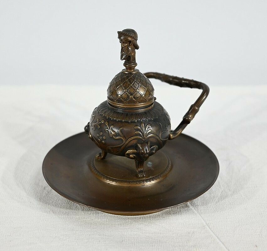 Etruscan Bronze Inkwell By F. Barbedienne – 2nd Part 19th Century photo Home Decor