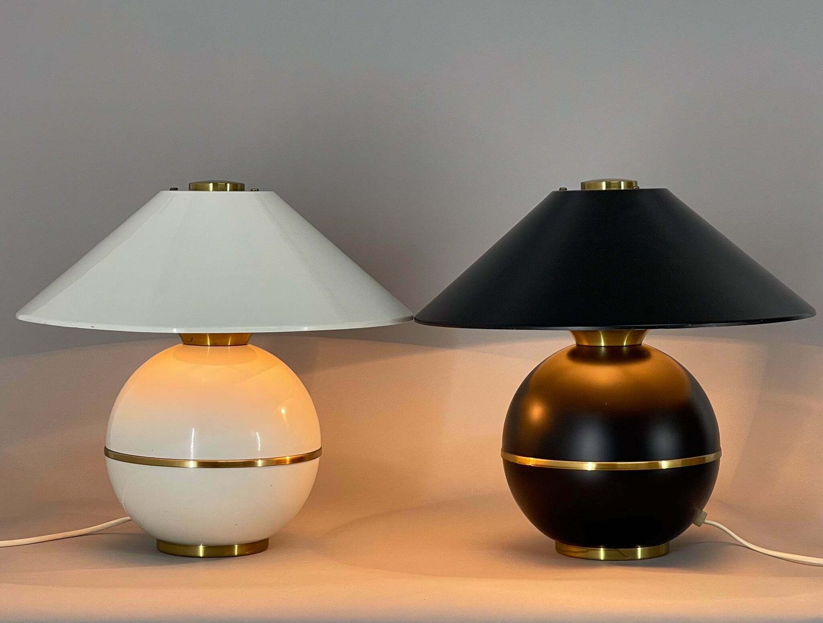 Pair Of Mid Century Brass & Metal Table Lamps By Napako, Czechoslovakia