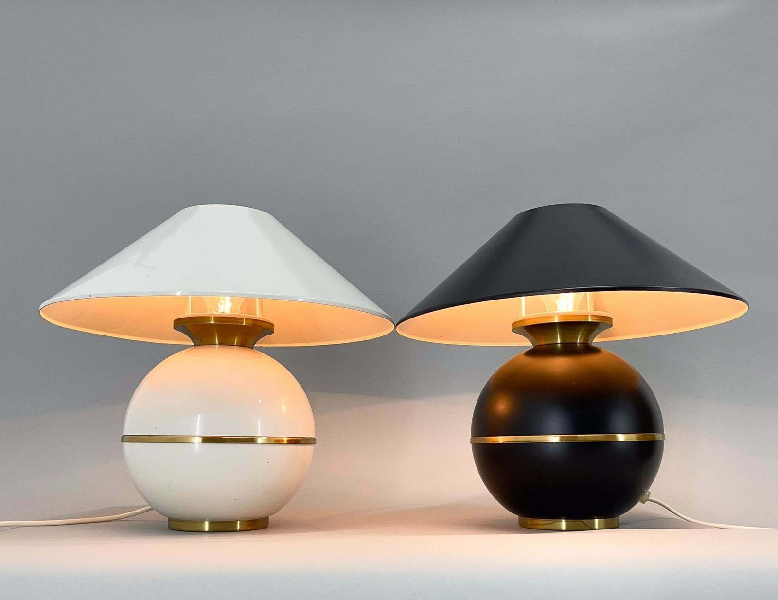 Pair Of Mid Century Brass & Metal Table Lamps By Napako, Czechoslovakia photo for sale